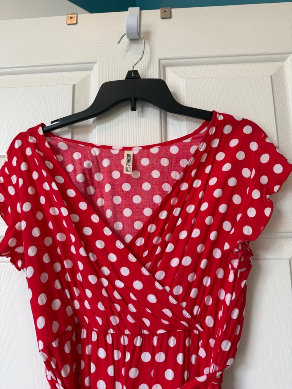 Red Polka Dot Wrap High Low Dress - Picture 4 of 5